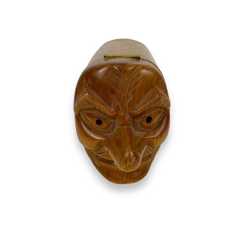 Vintage 1979 Hand Carved Wooden Ugly Face Trinket Box